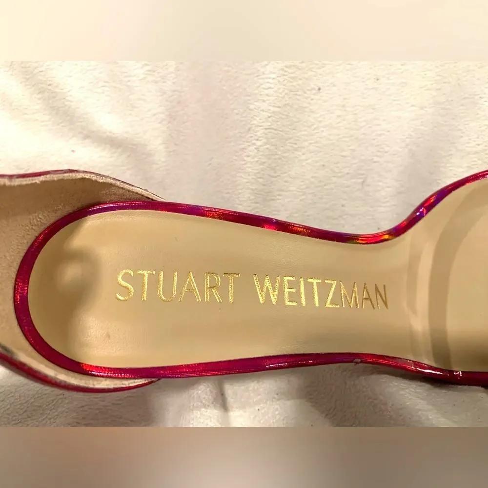 Stuart Weitzman Nudistcurve 100 Metallic Pink Stiletto Square Toe Sandals Sz 7B - Picture 8 of 16